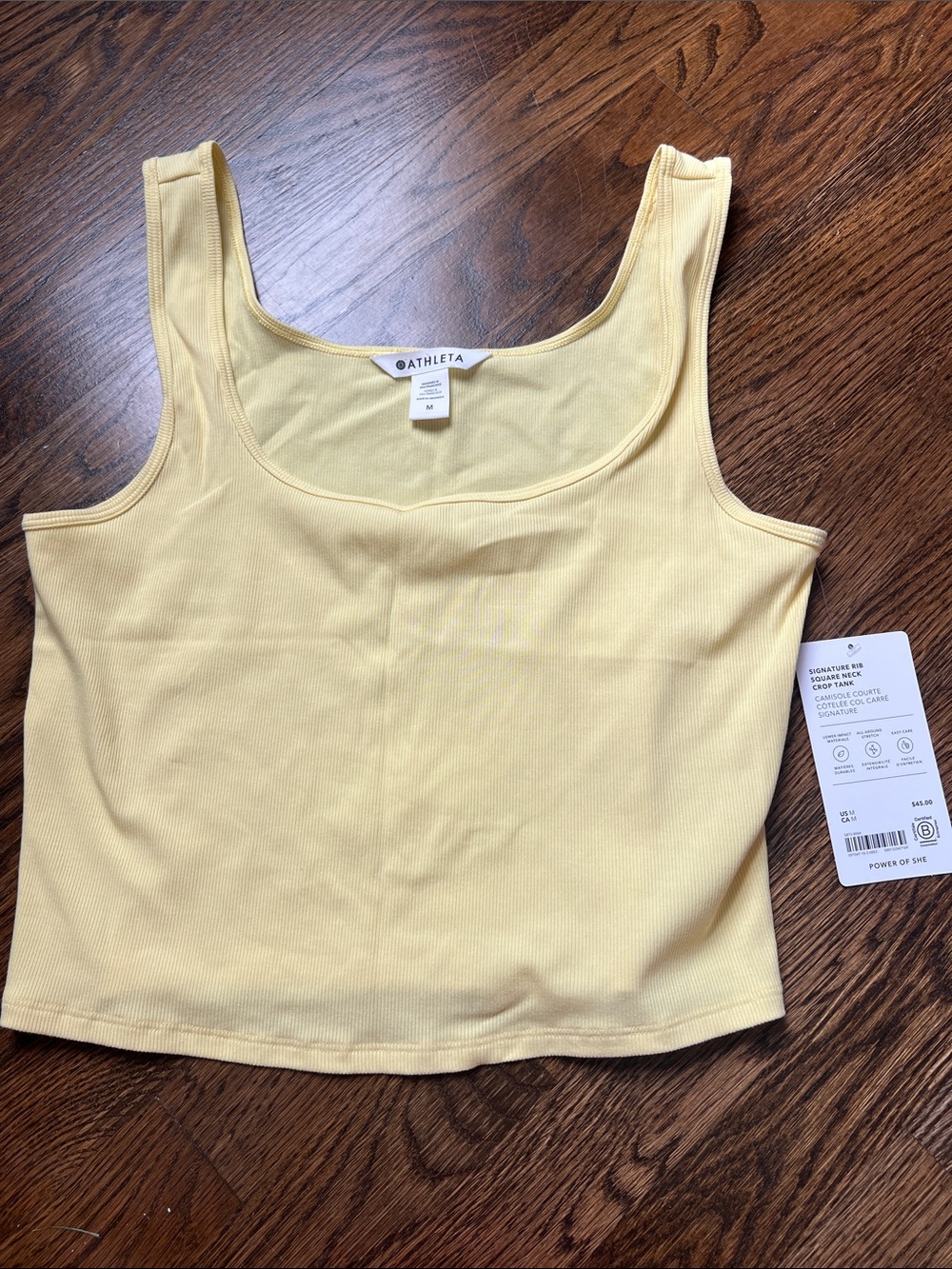 Athleta signature rib square neck crop tank - M